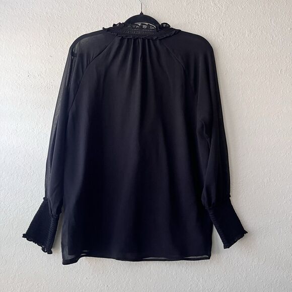 Calvin Klein Women Long Sleeve Sheer Lined Black Blouse Top Size M‎ - Picture 2 of 5